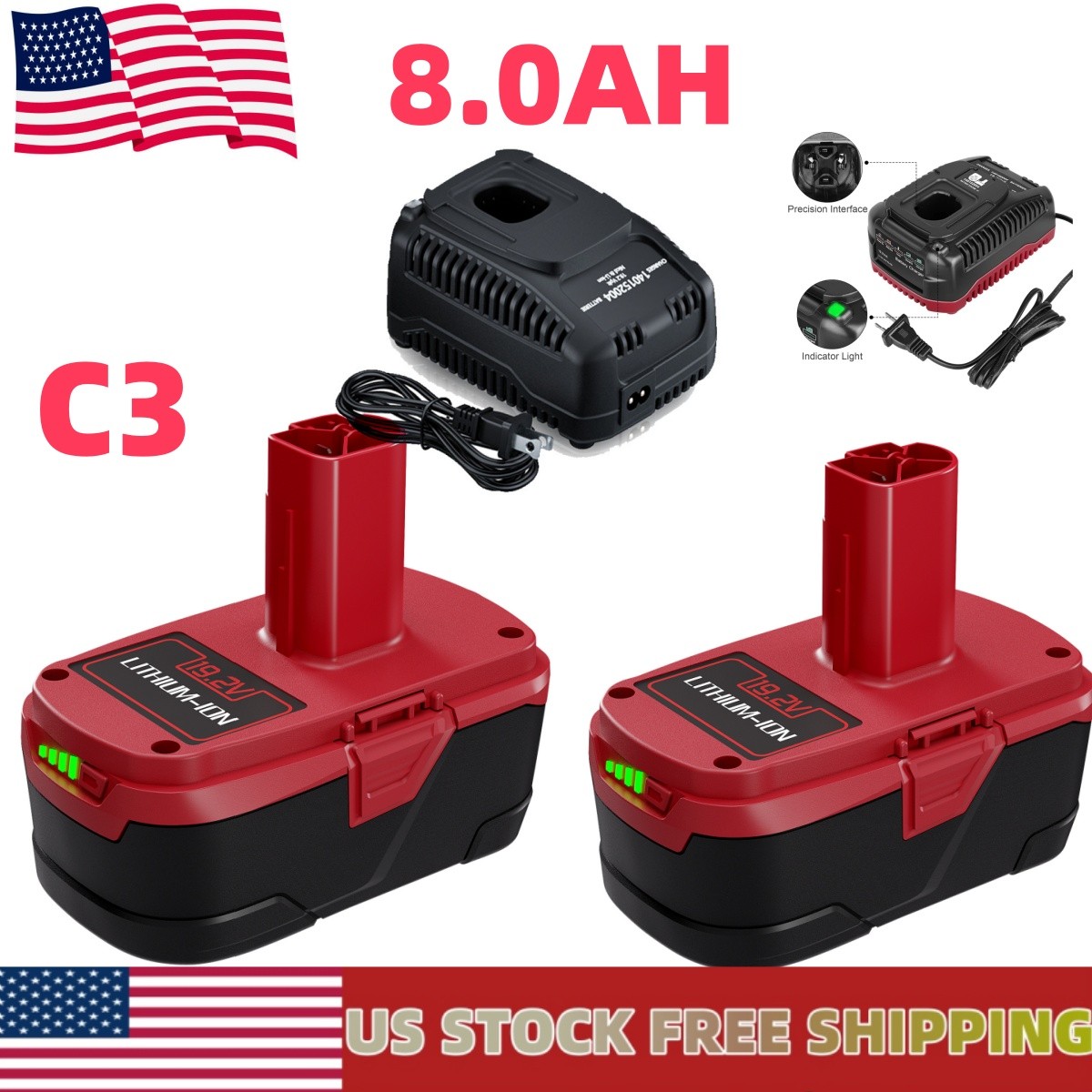 1-4Pack 8.0Ah For Craftsman 19.2V XCP C3 Battery DieHard 130279005 11376 11375