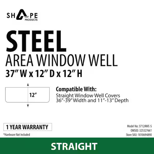 Steel Straight Area Window Well for Basement & Exterior 37 in. x 12 in. x 12 in.