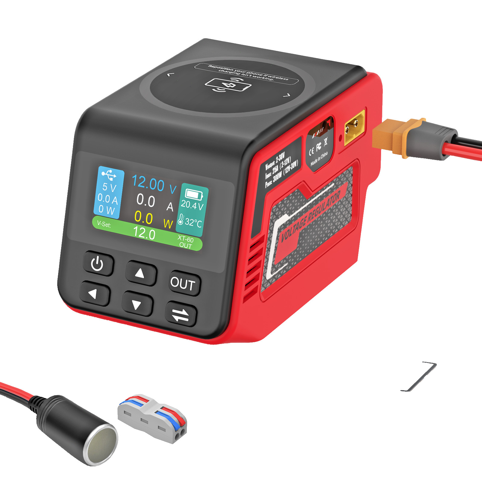 DC 2–30V Voltage Regulator Compatible with Milwaukee 18V Battery, 300W Output