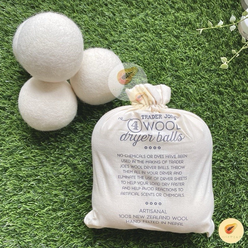Trader Joe’s Wool Dryer Balls 4-Pack White Scent Free Softener Fast Drying