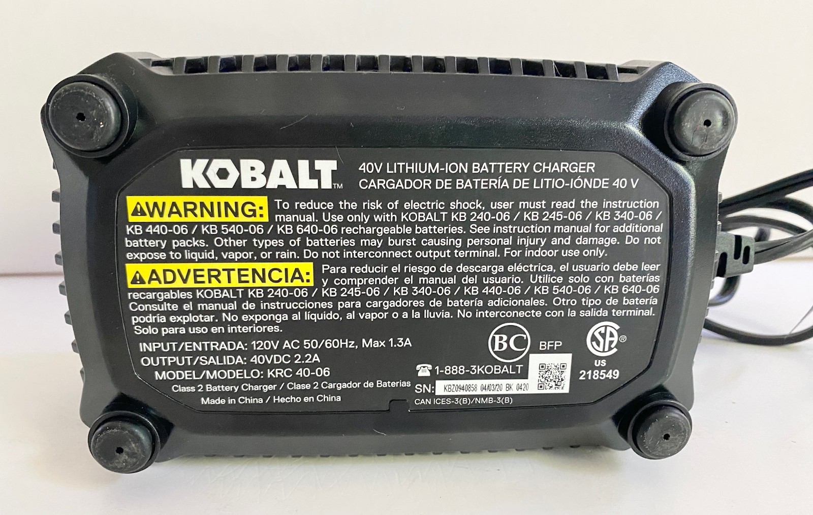 Kobalt 40V Max Lithium-Ion Battery KB 245-06 and Charger KRC 40-06 Tested Works