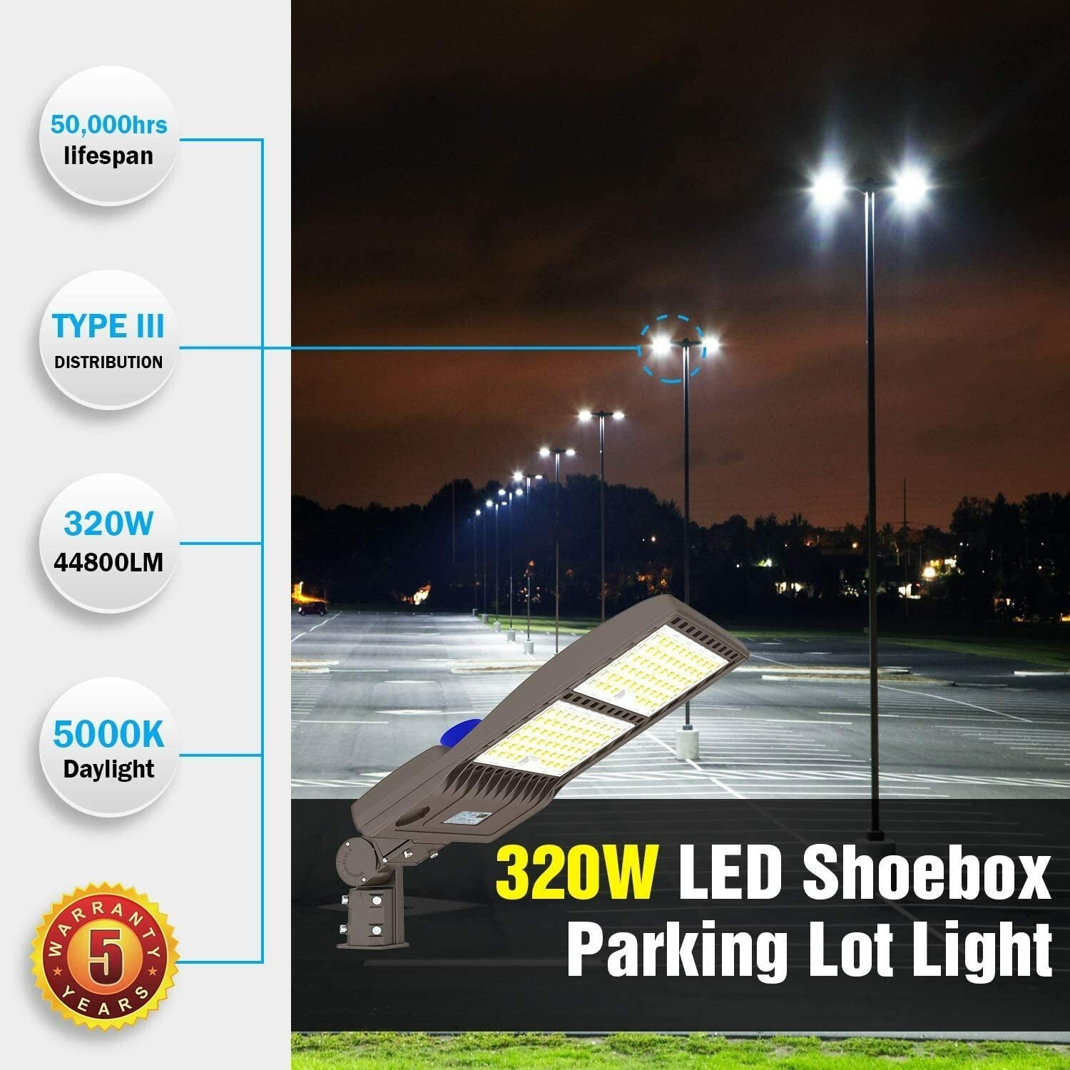 150W 320W LED Parking Lot Light Dusk to Dawn Commercial Shoebox Street Light