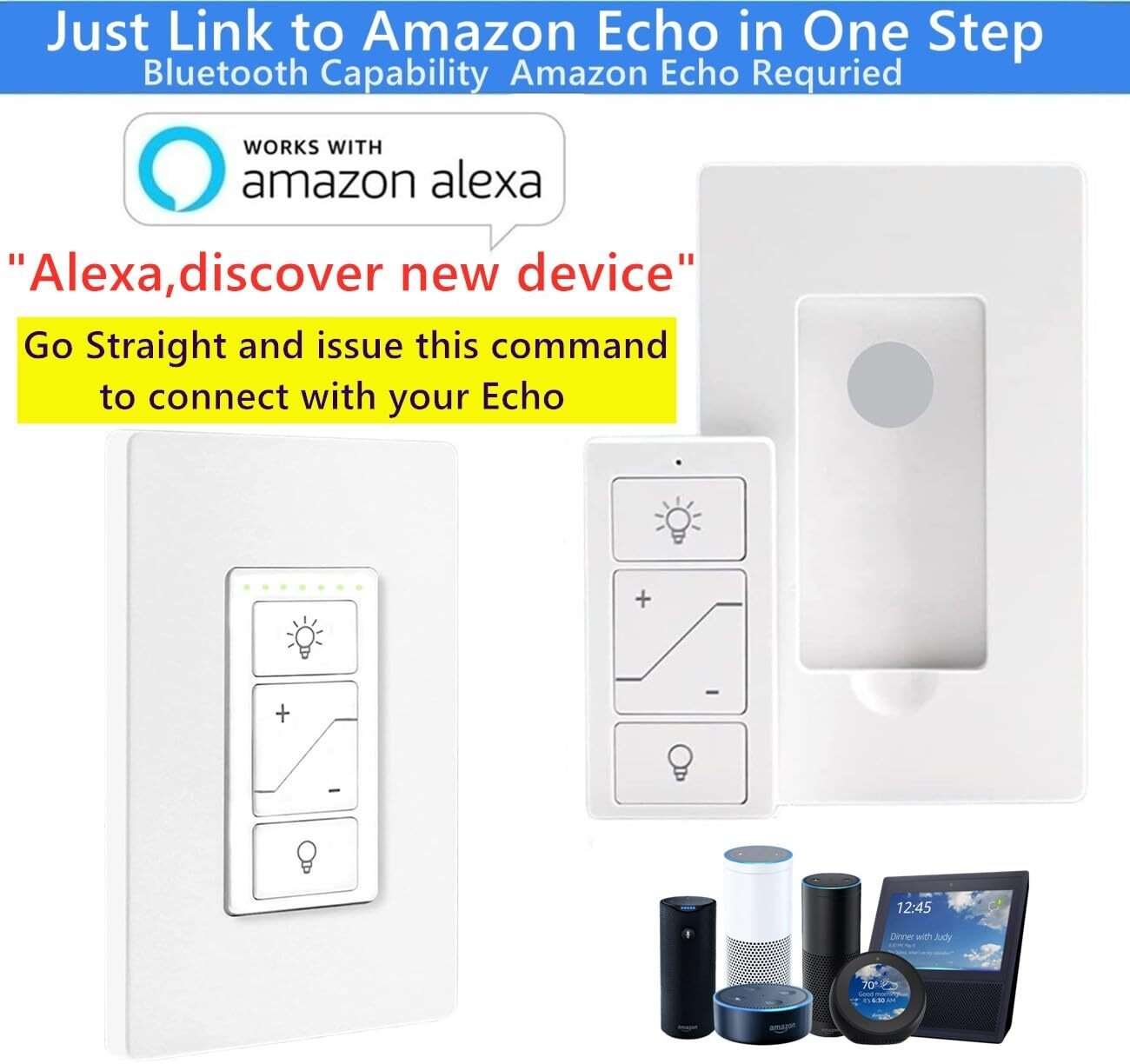 Smart Dimmer Switch with Remote Wireless 3-Way/4-Way Remote Work with Alexa