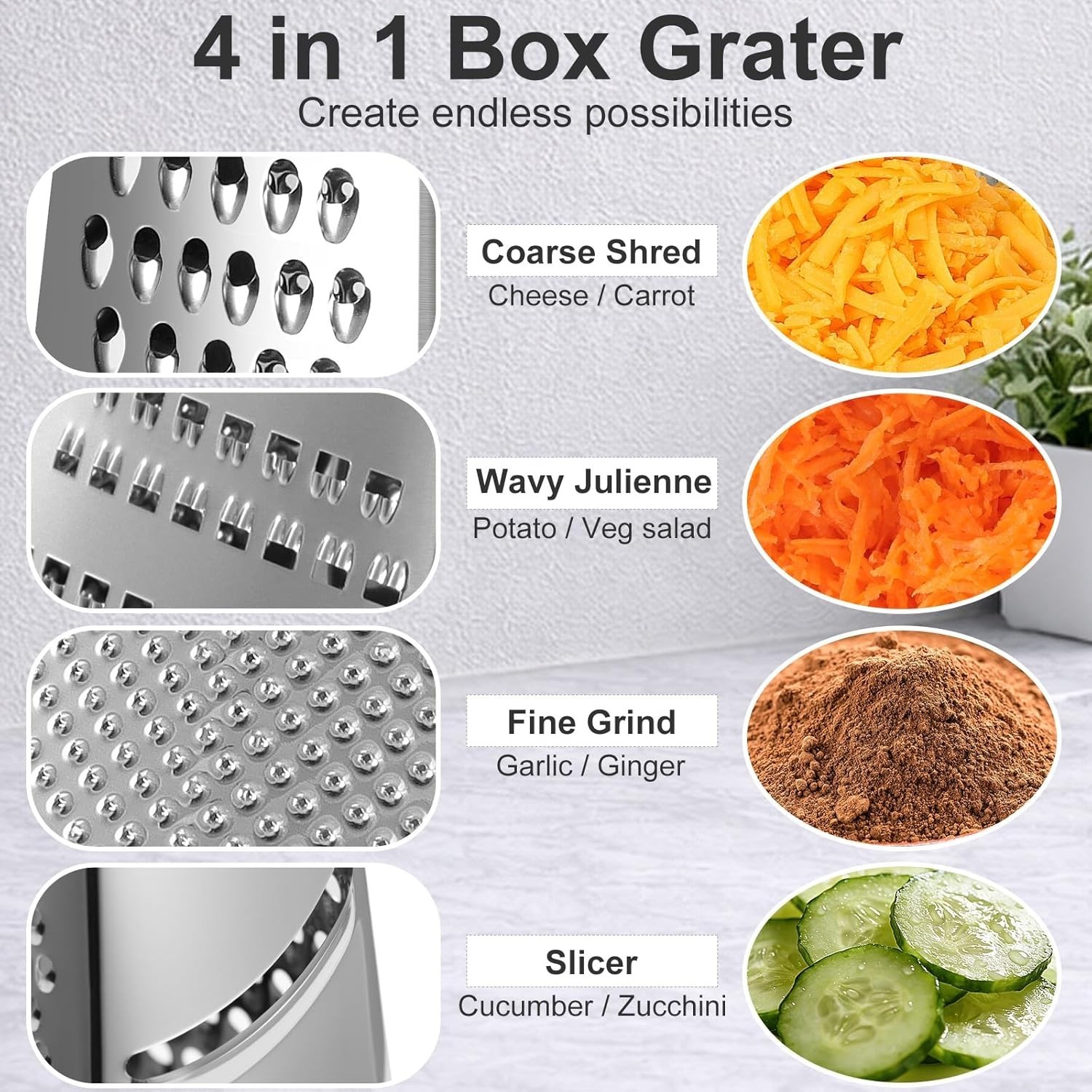 Cheese Grater Kitchen Slicer Zester Box Grater with Container 8 Inch