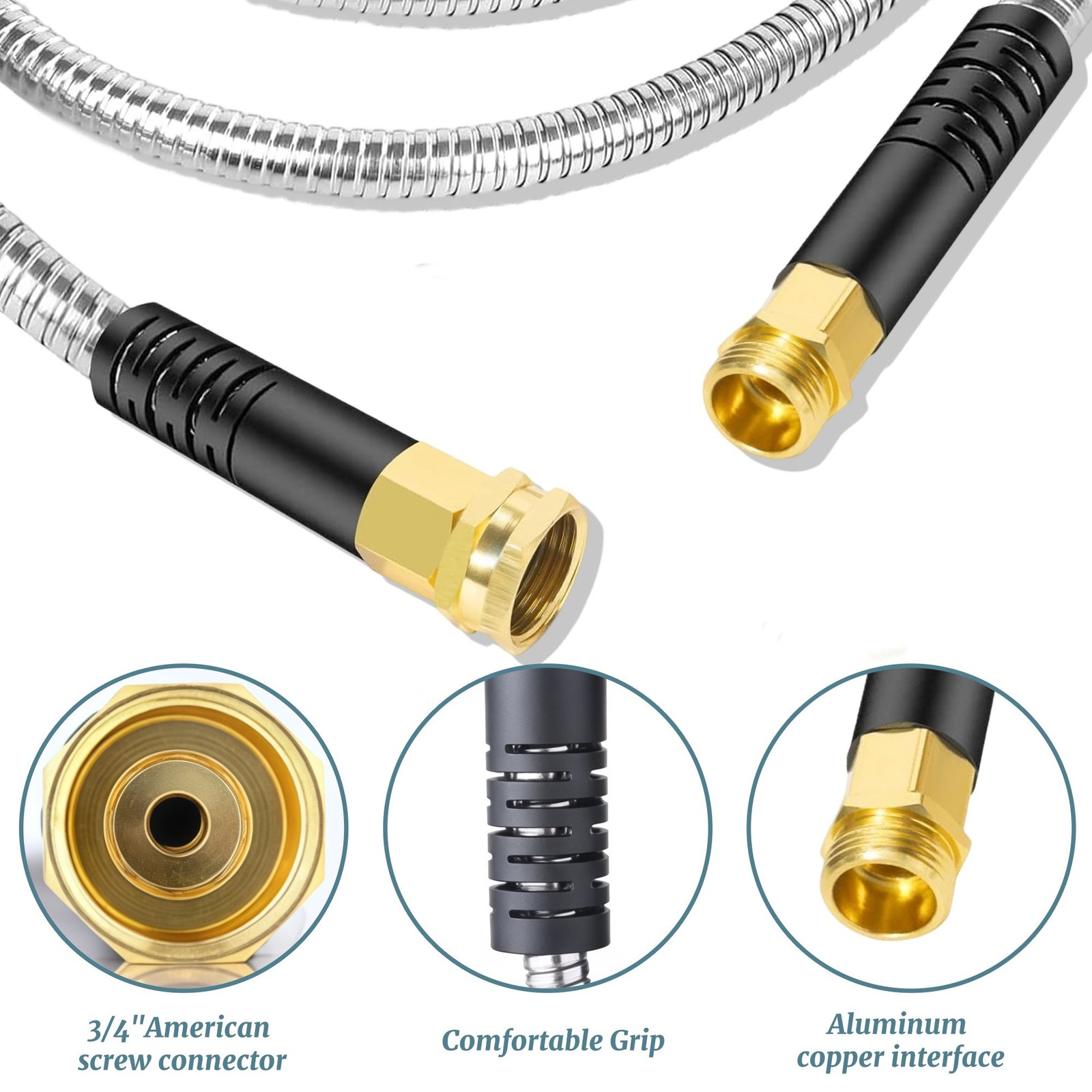 Stainless Steel Metal Garden Water Hose Pipe Flexible Lightweight 25/50FT