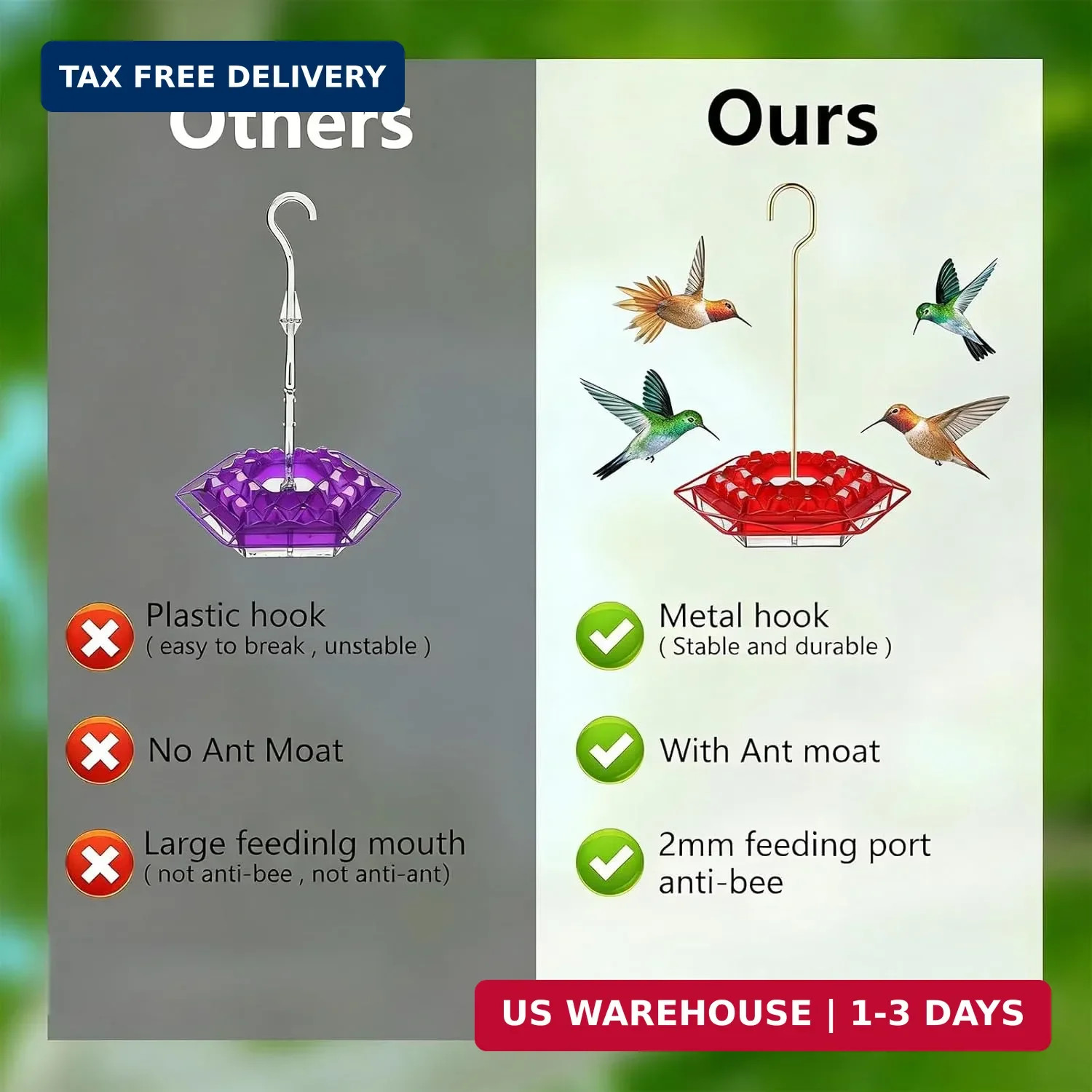 Hummingbird Feeder with Ant-Proof Moat Hummingbird Feeder, Easy to Clean and Ref