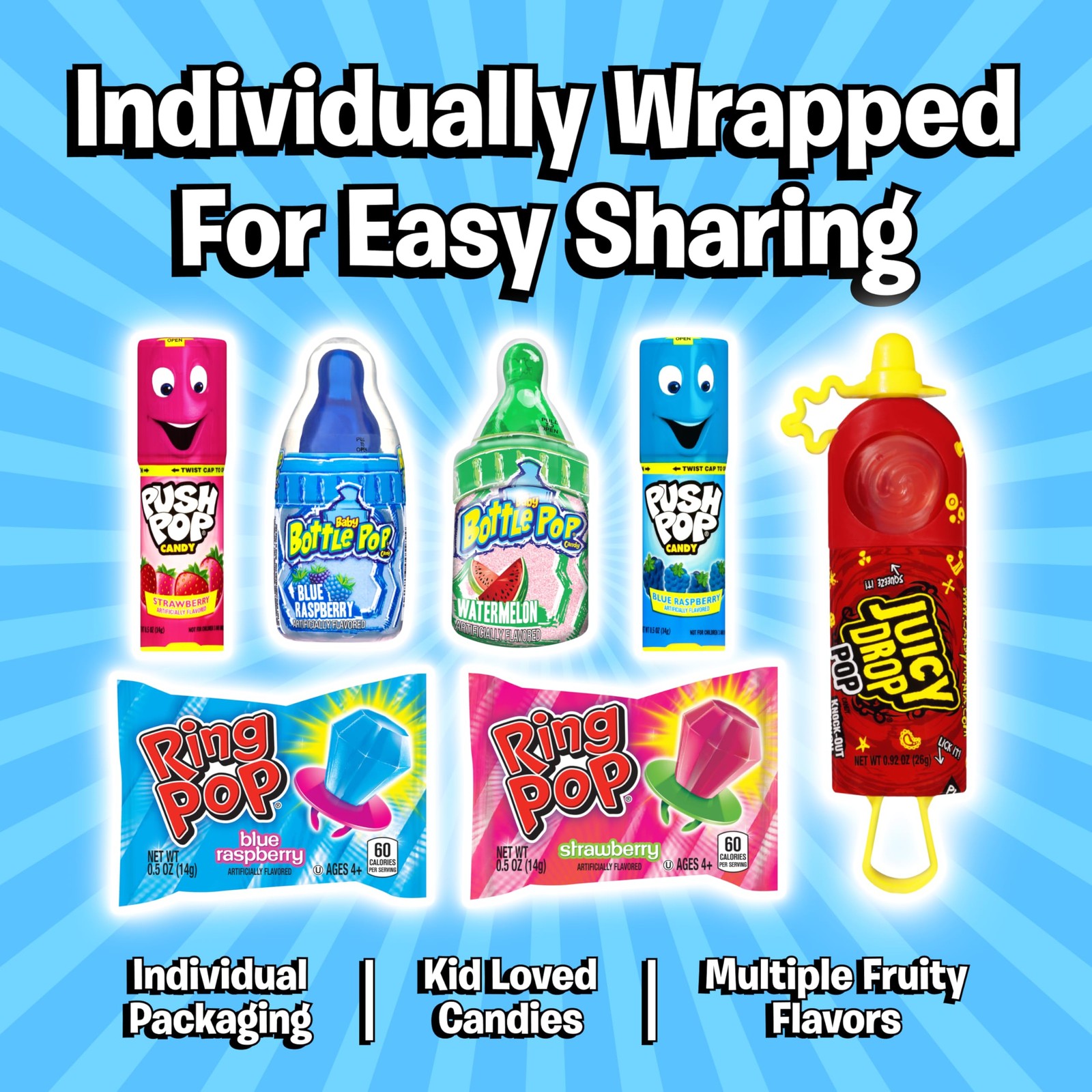 18ct Assorted Lollipops Bulk Individually Wrapped Ring Pop, Push Pop 1.7lb
