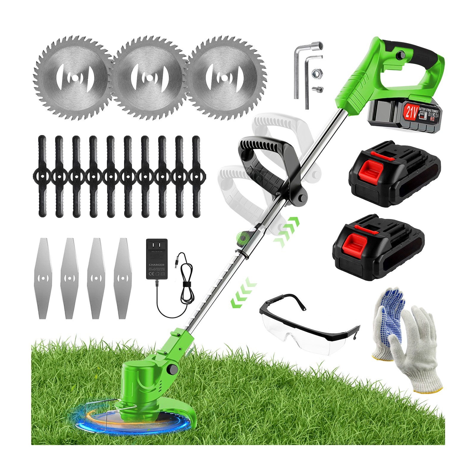 21V 6″ Cordless Lawn Mower with 2×2000mAh Battery & 1×Charger Lawn Trimmer