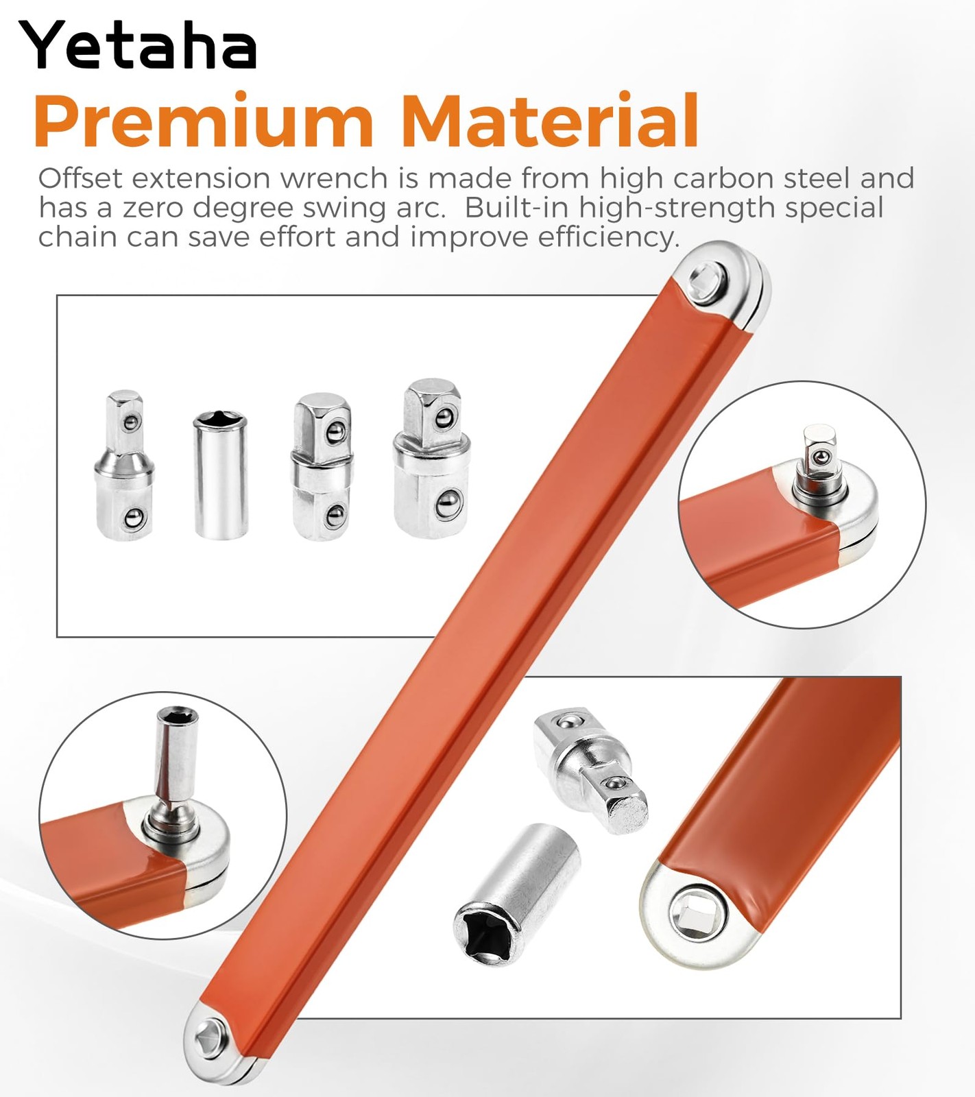 Offset Extension Wrench, Pro Zero Degree Ratchet Extension Wrench Set with Versa