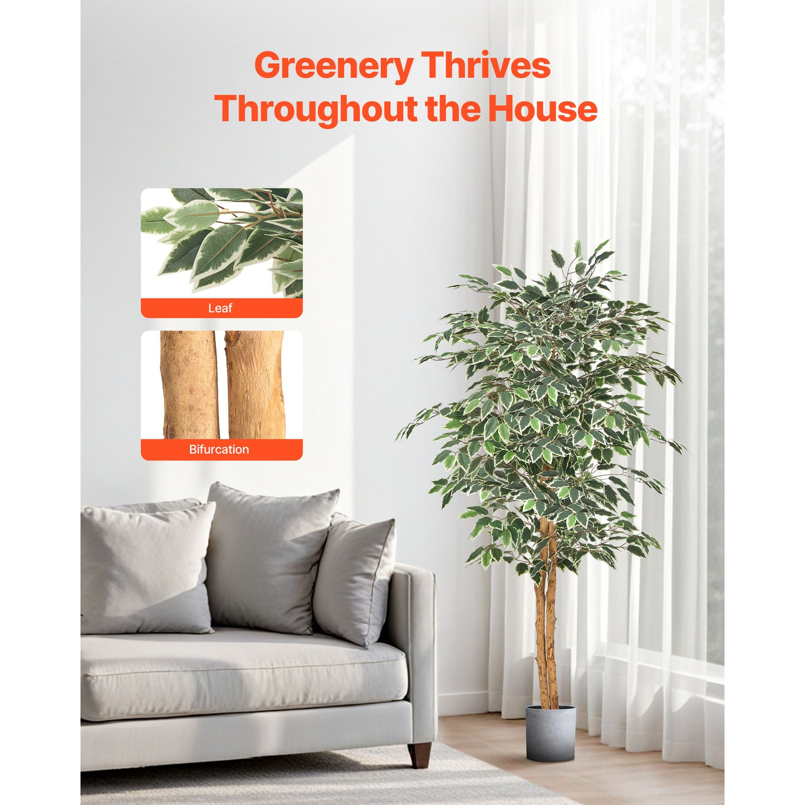 Uimoso 5FT Artificial Ficus Tree Tall Faux Plant with Black Pot for Indoor Decor