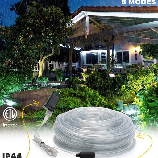 Cool White 8-Mode LED Outdoor Waterproof Rope Light 10′ 20′ 25′ 50′ 100′ 150′ ft