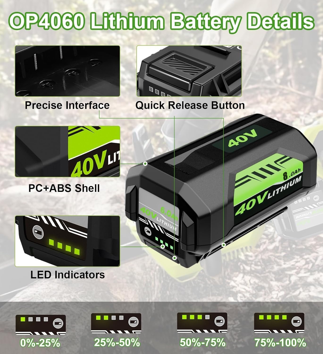 1~6PACK 8.0Ah Battery 40 Volt for Ryobi 40V Lithium OP40602 Battery with LED