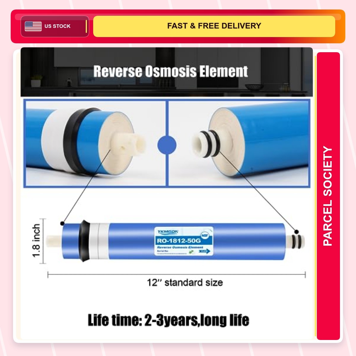 50 Gpd Organic 1.0 Count 50 Reverse Osmosis RO Membrane Element 12 x1.8 Water