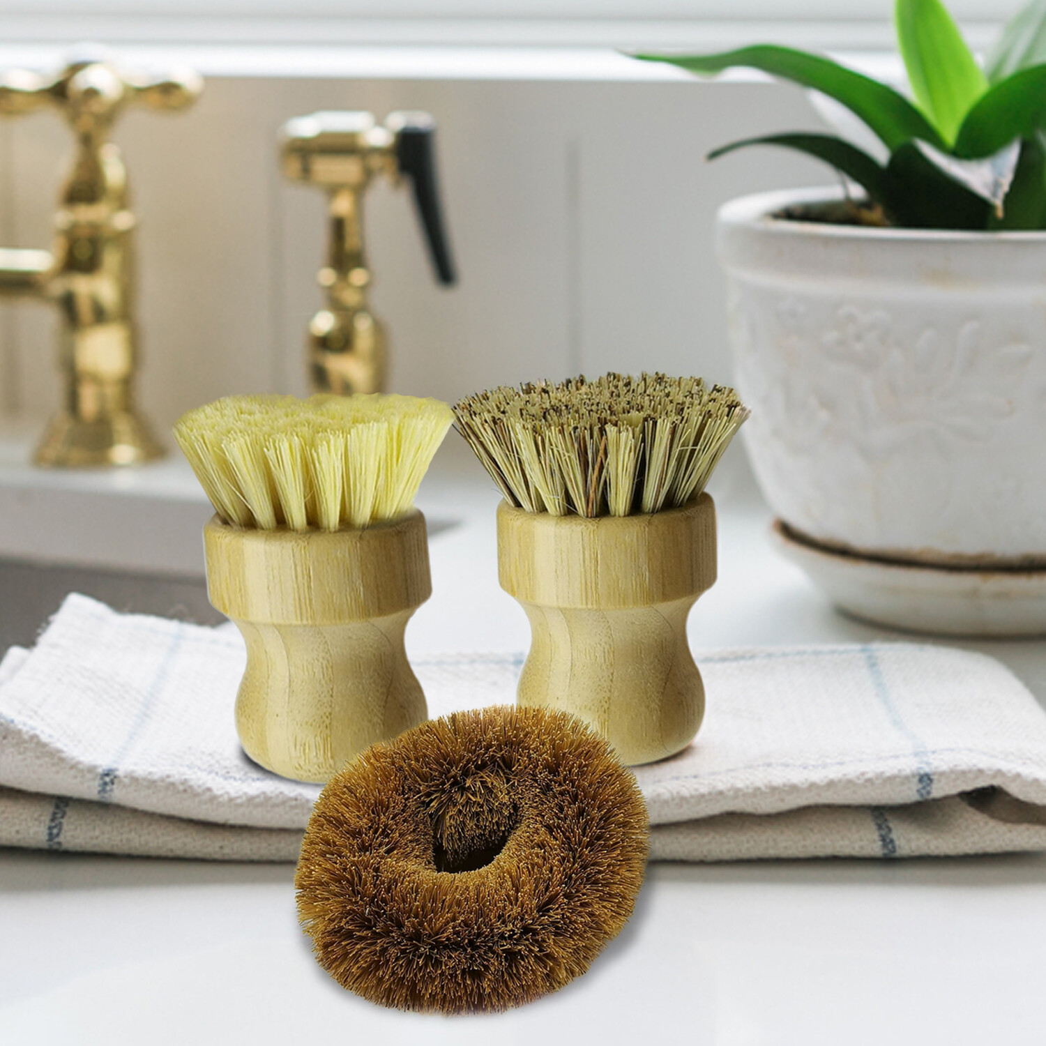 Bamboo Dish Brush Set for Eco-friendly Home Wooden Kitchen Cleaning Set 5 Pieces