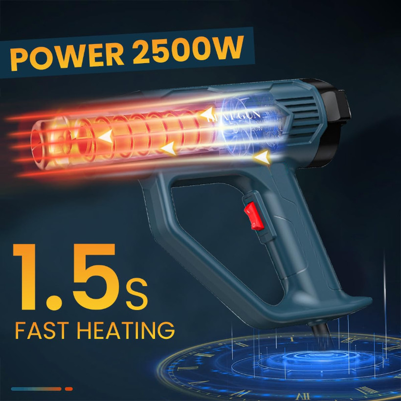 2500W Heat Gun Electric Hot Air Gun with Dual-Temperature 4 Nozzles Tool