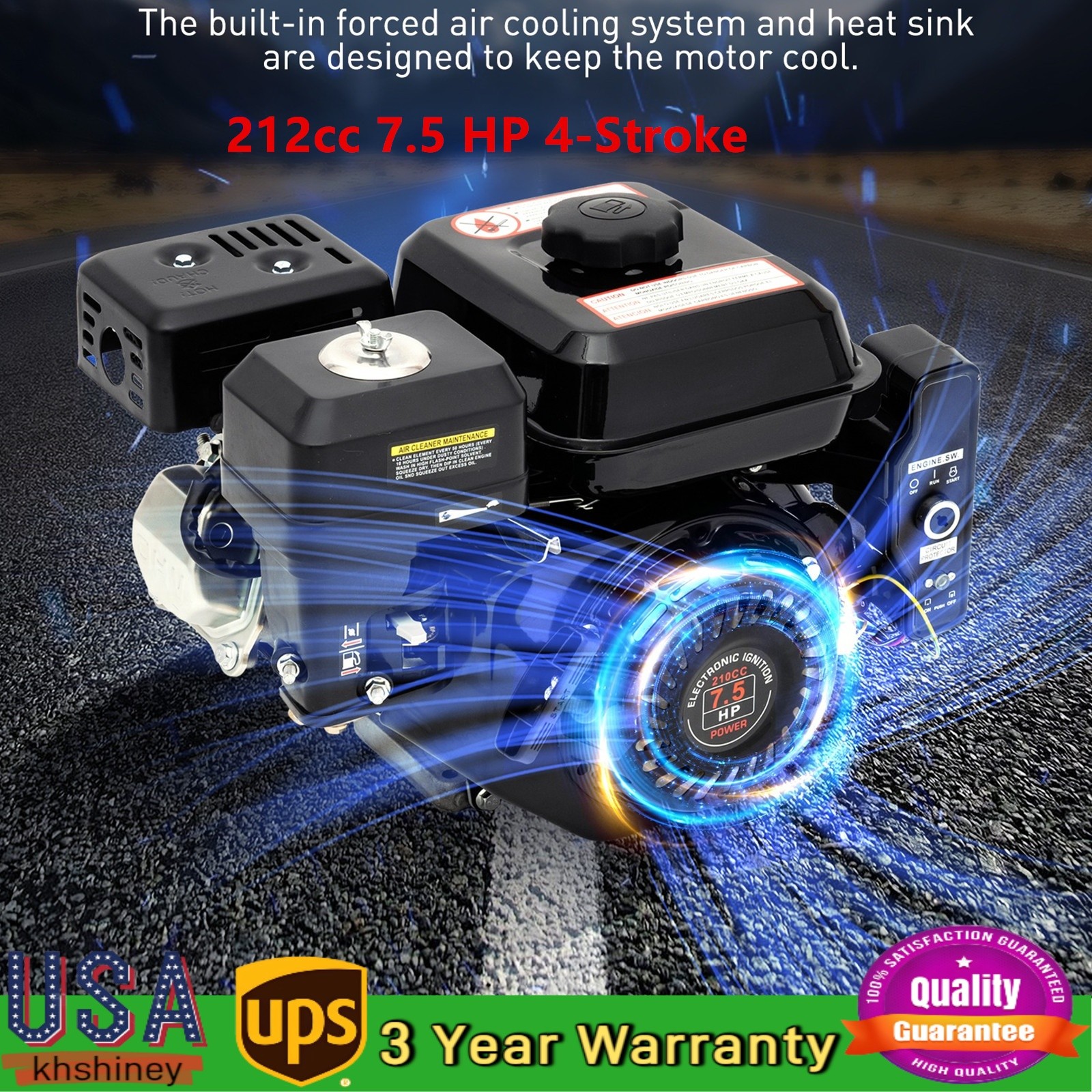212cc 7.5 HP Electric Start Horizontal Engine Go Kart Gas Engine Motor 4-Stroke