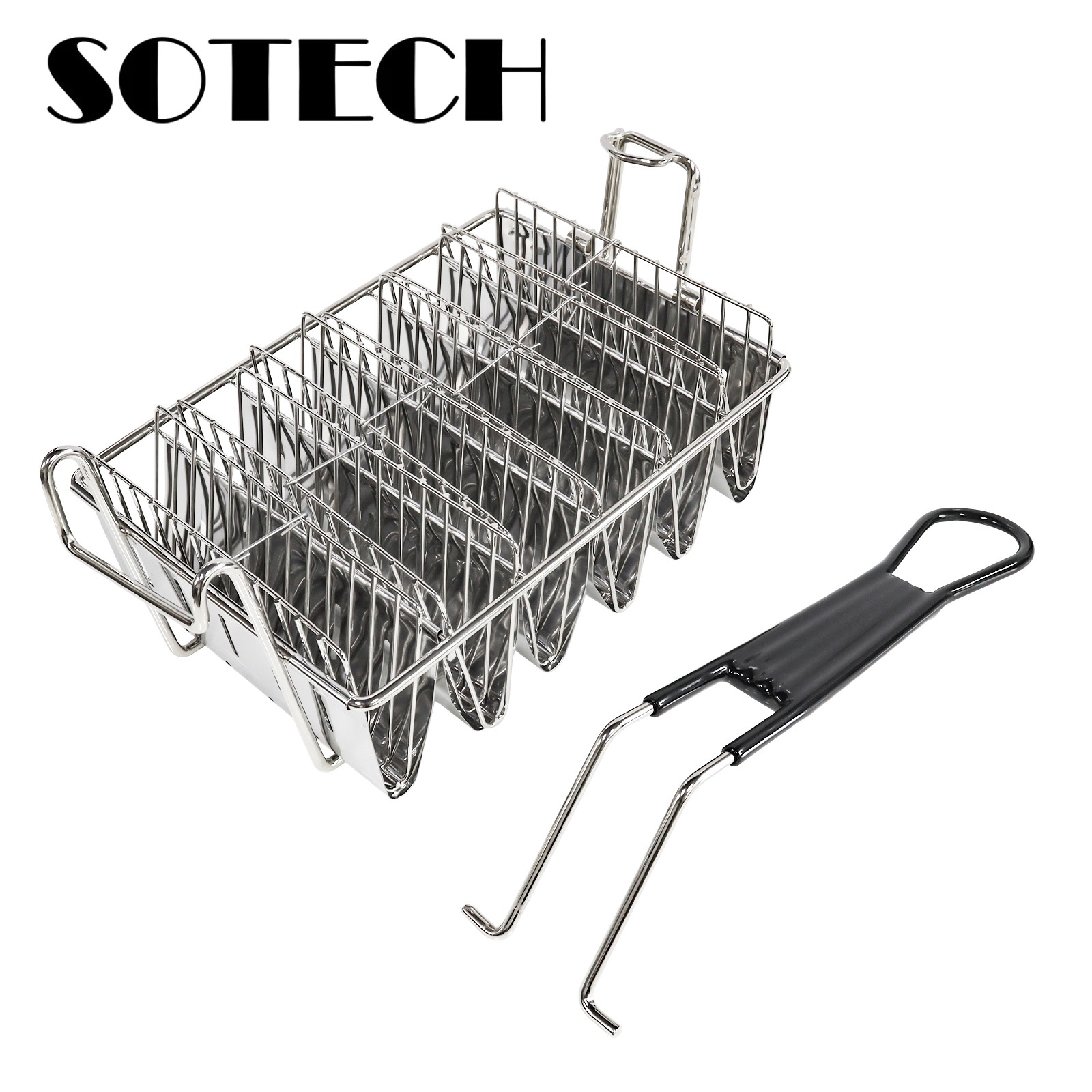 SOTECH 6-compartment removable handle Tuck fry basket Dishwasher Safe