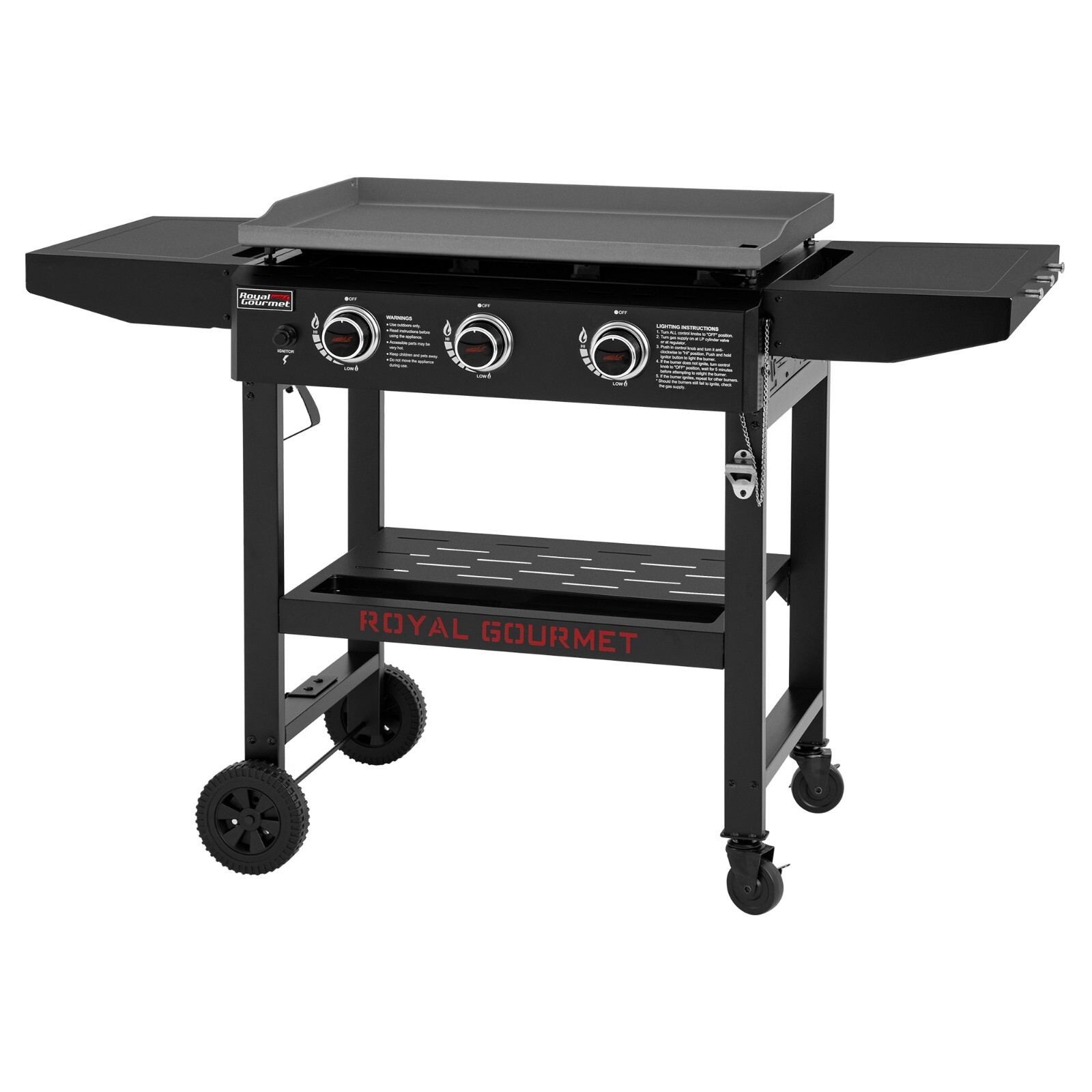 Royal Gourmet 28-Inch 3-Burner Propane Gas Griddle with Collapsible Side Shelves