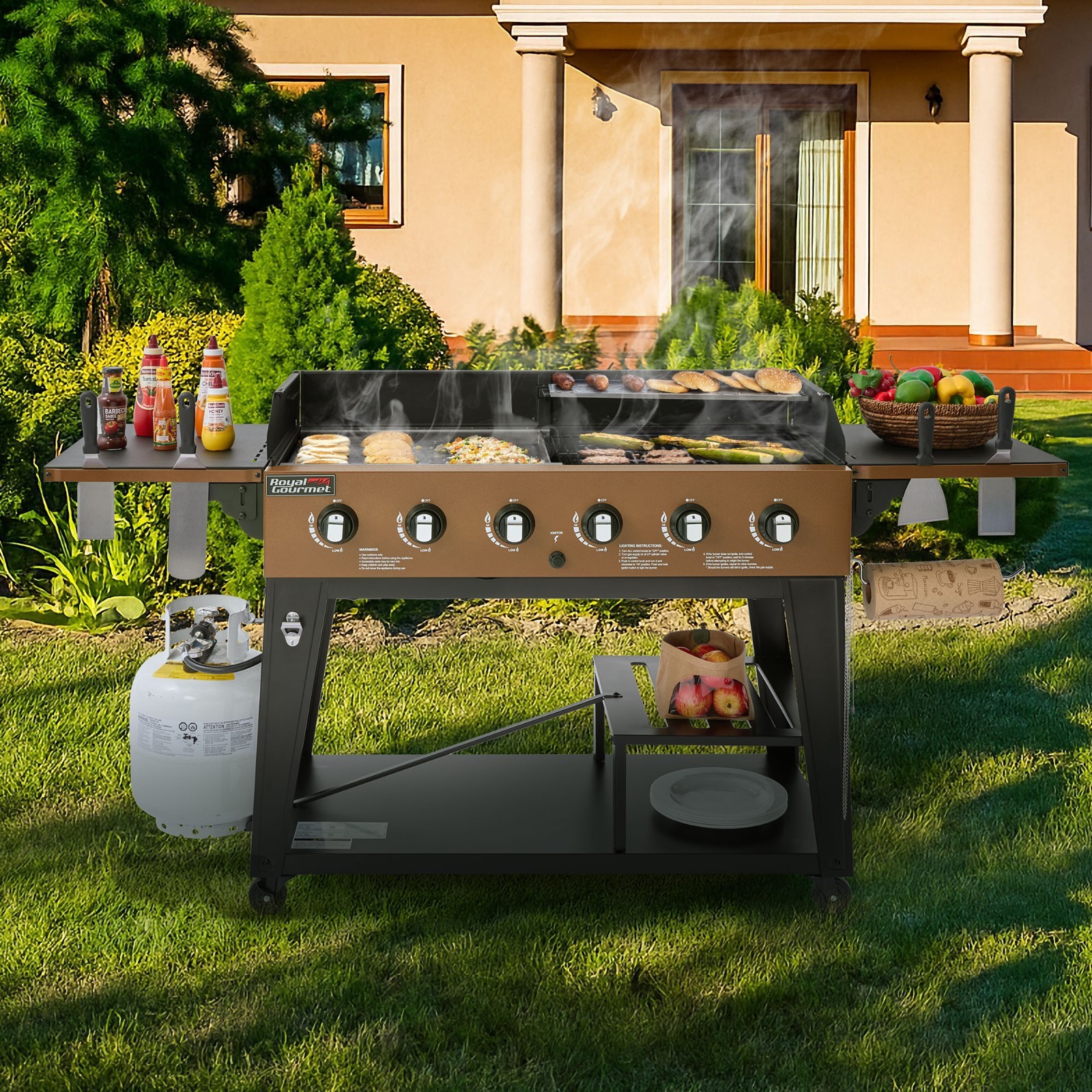 Royal Gourmet 6-Burner Gas Grill and Griddle Combo, 78,000 BTU Output, Yellow