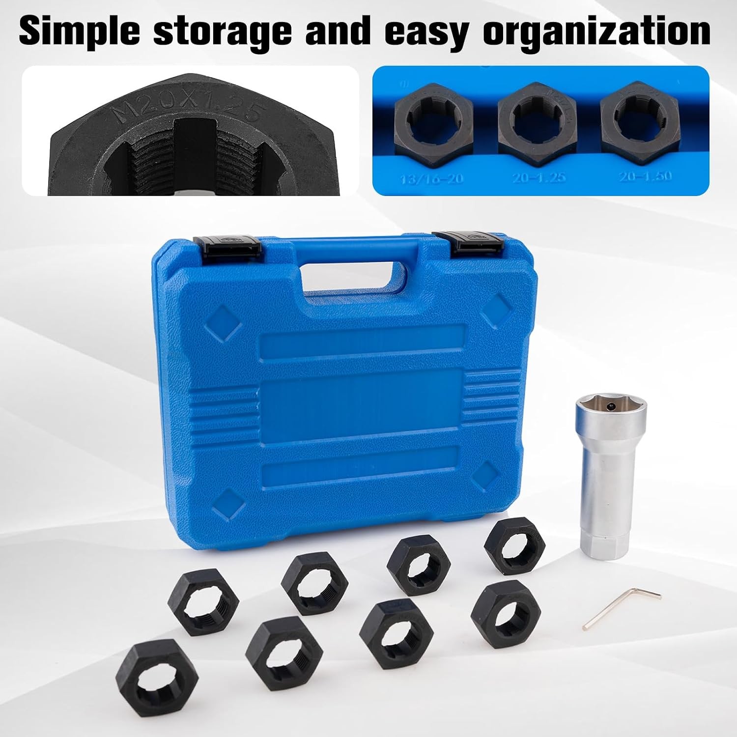 10-Piece Axle Spindle Thread Chaser Set | Includes 8 Dies & 1-1/16″ Extension Ba