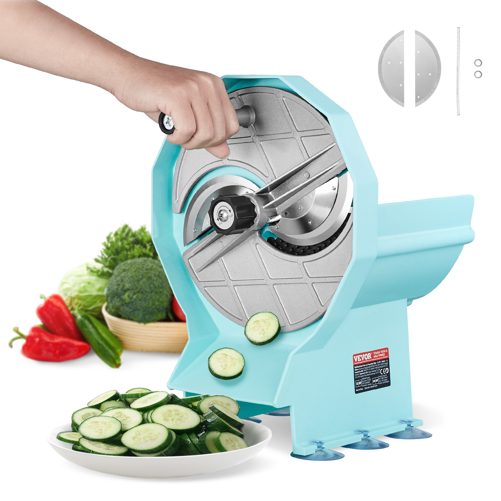 VEVOR Manual Vegetable Fruit Slicer 0-0.5in Thickness Adjustable Dual Feed Ports