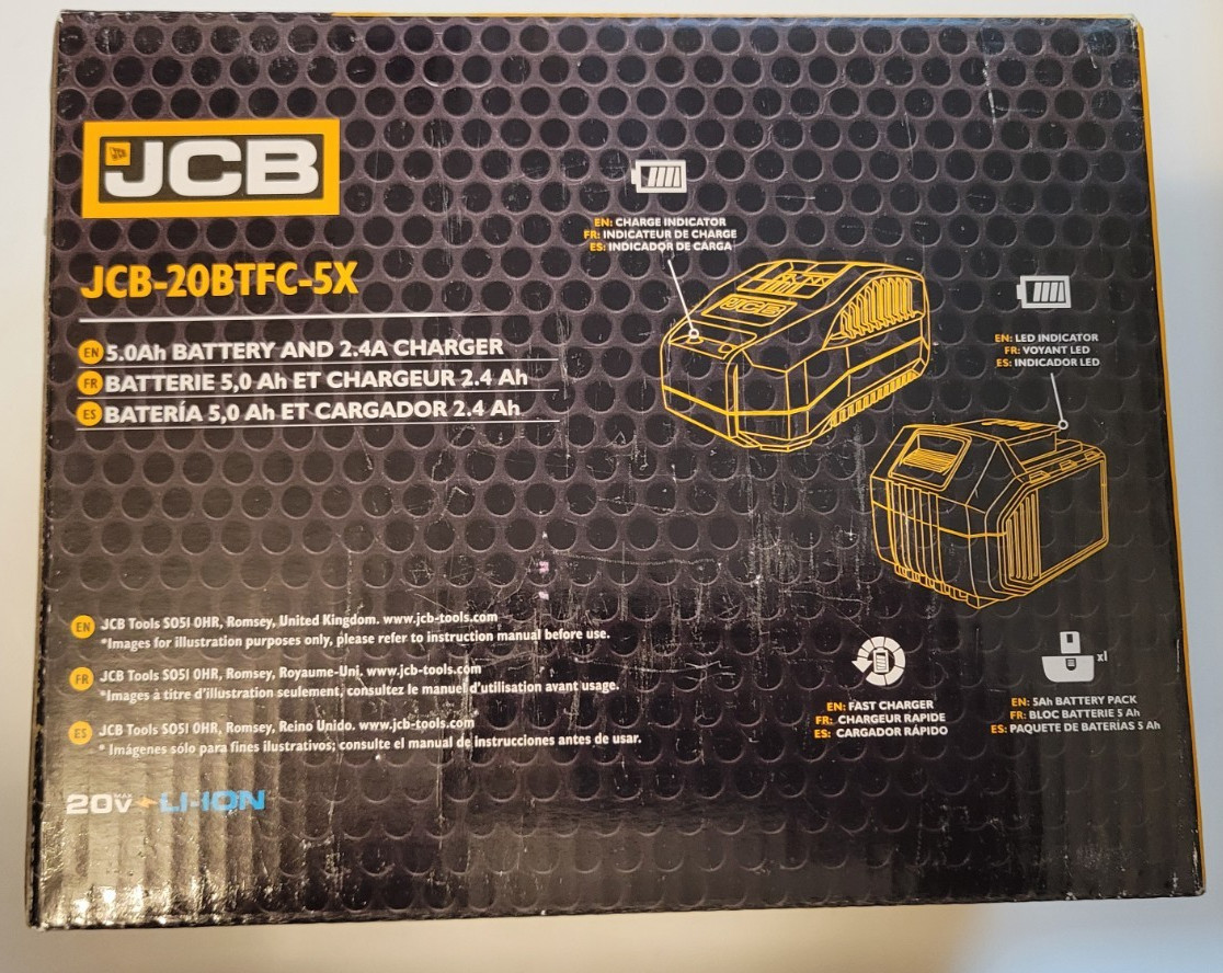 JCB 20V Lithium-Ion 5.0Ah Battery w/ Fast Charger Indicator 2.4A JCB-20BTFC-5X