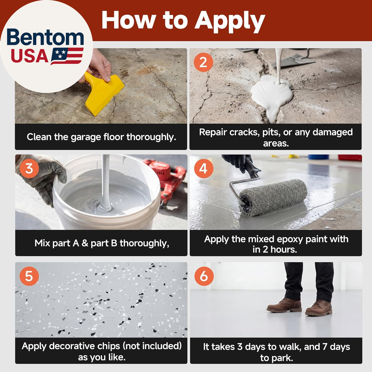Garage Floor Epoxy Kit, Epoxy Floor Paint with Tools, Epoxy Coating for Concrete
