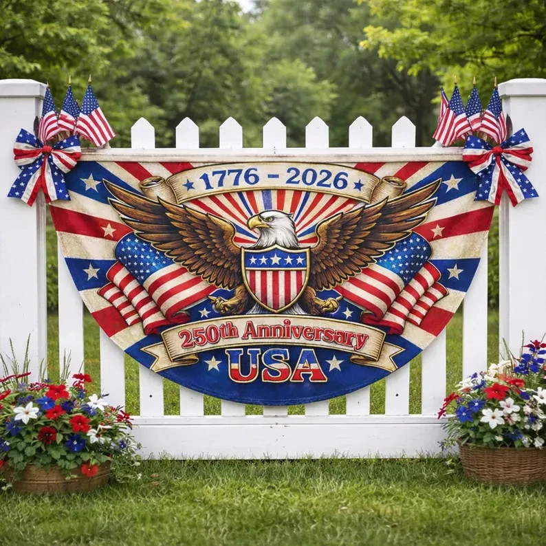 America 250th Anniversary Semicircle Flag, Patriotic USA Banner