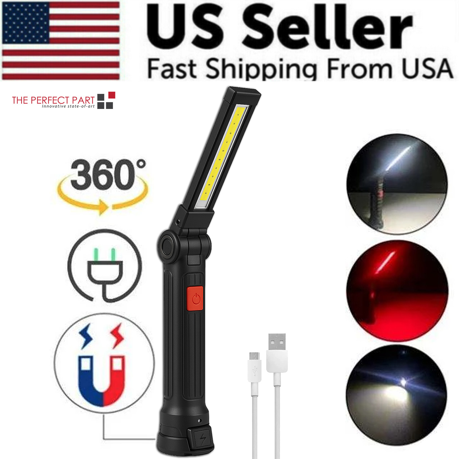 Rechargeable LED COB Work Light Mechanic Flashlight Lamp Magnetic Base Bright