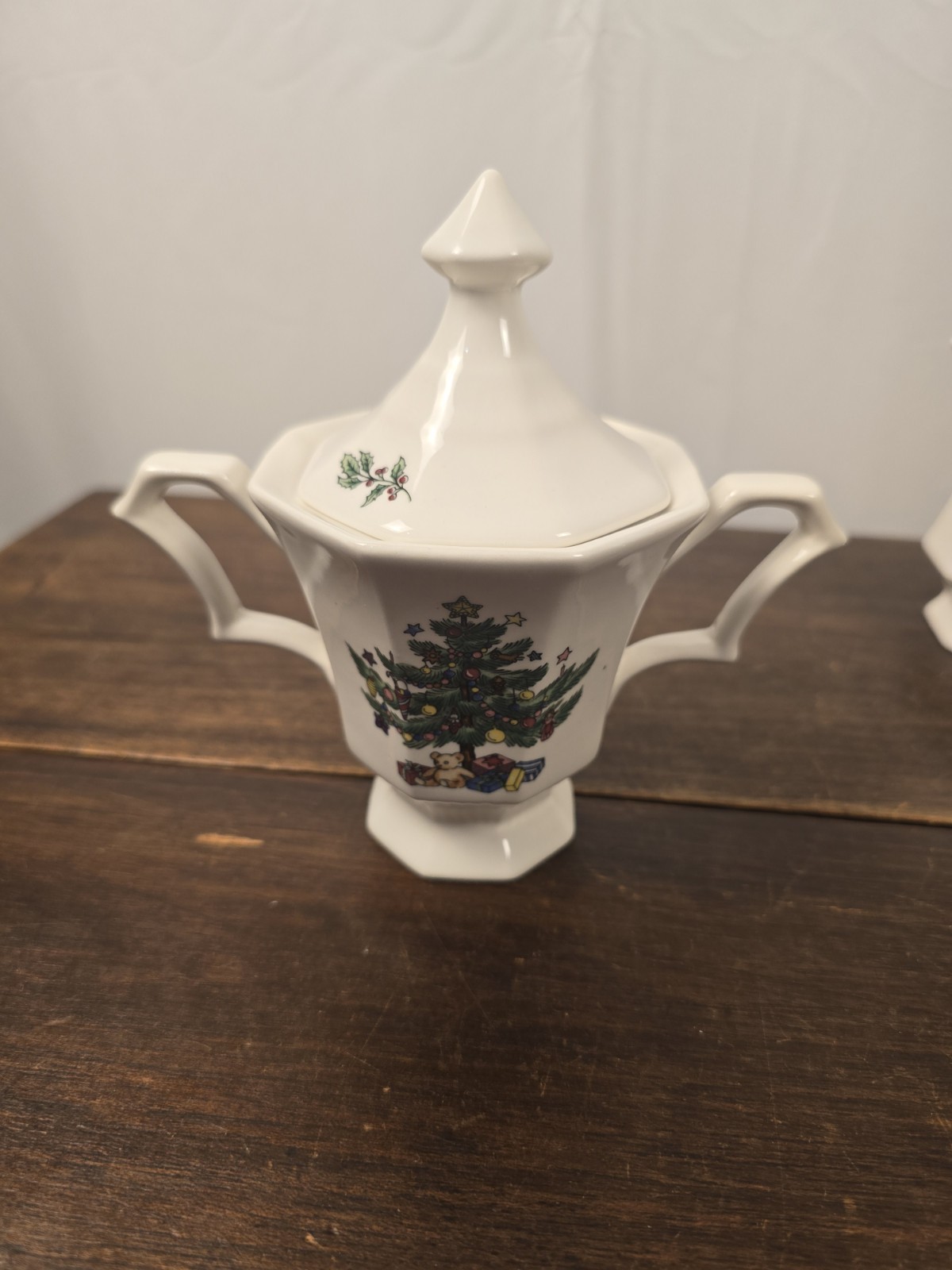 3pc VTG Nikko Classic Collection Ironstone Christmas Octagon Sugar & Creamer/Lid