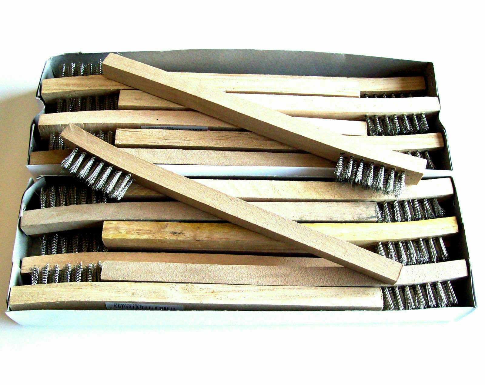 24-PACK 8″ LONG STAINLESS STEEL WIRE WOOD HANDLE BRUSH RUST & DIRT REMOVAL