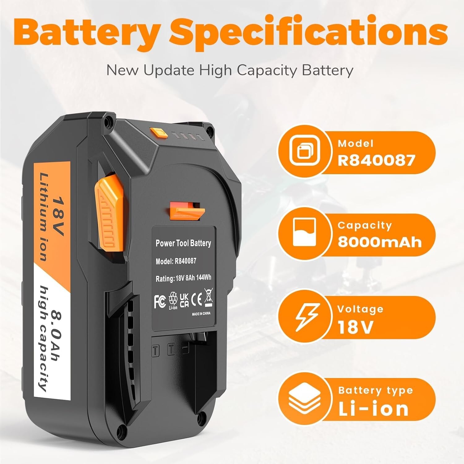 2PACK For Ridgid 18V R840085 8.0Ah Lithium-ion Battery /Charger 18Volt R840087