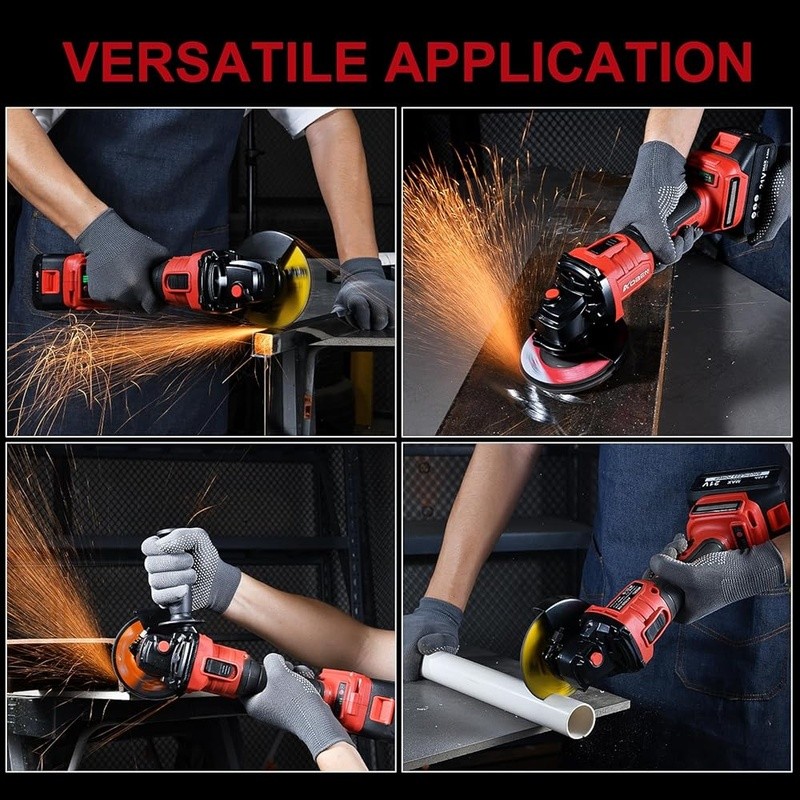 Cordless Brushless Angle Grinder 21V 3 Speed 9500RPM 2 Batteries Accessories New
