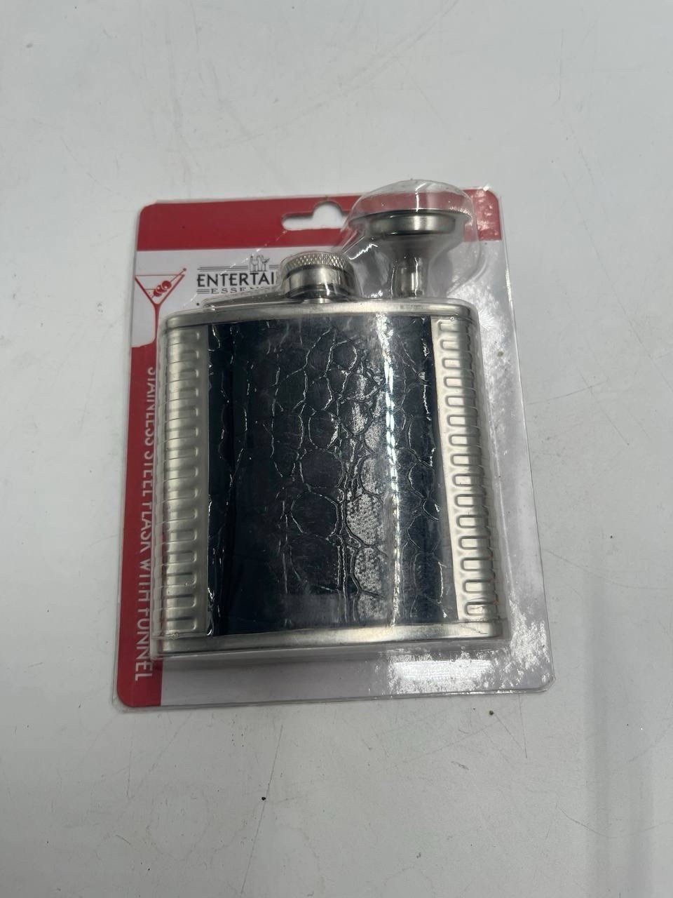 6oz Stainless Steel Hip Flask w/ Funnel Black Leather Wrap New Sealed