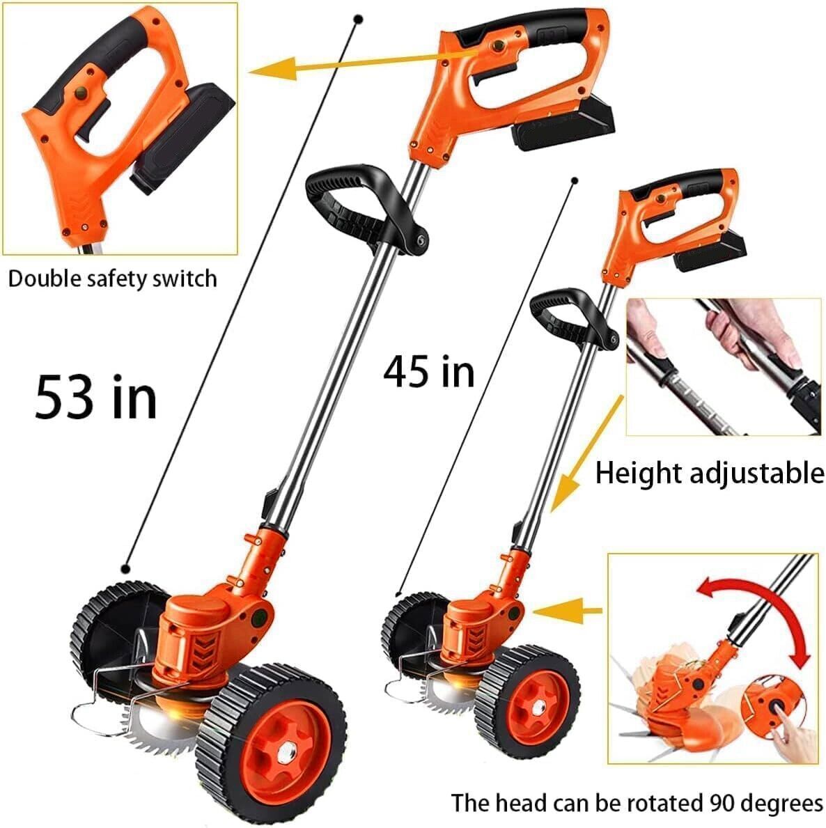 Electric Cordless Grass String Trimmer Lawn Edger Weed Wacker Cutter & 2 Battery