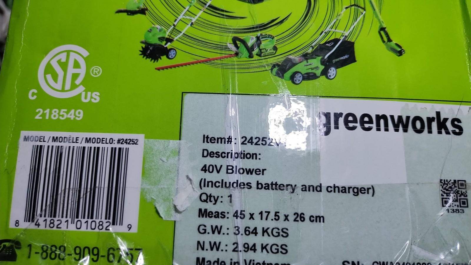 GreenWorks G-MAX Variable Speed Cordless Blower 150 MPH, 40V 2Ah Batt + Charger.