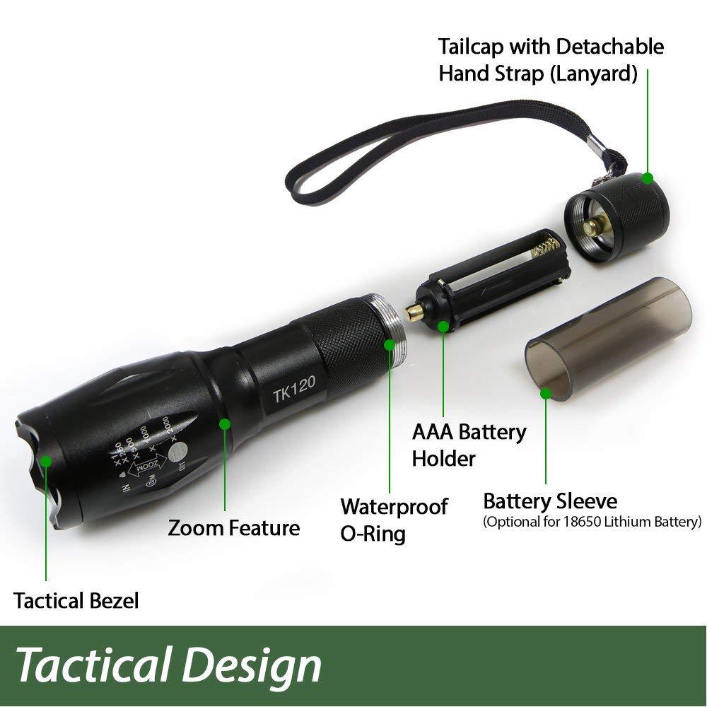 Tactical Flashlight 5 Modes LED 18650 Zoom Light Best Gift for Men – 2 PACK