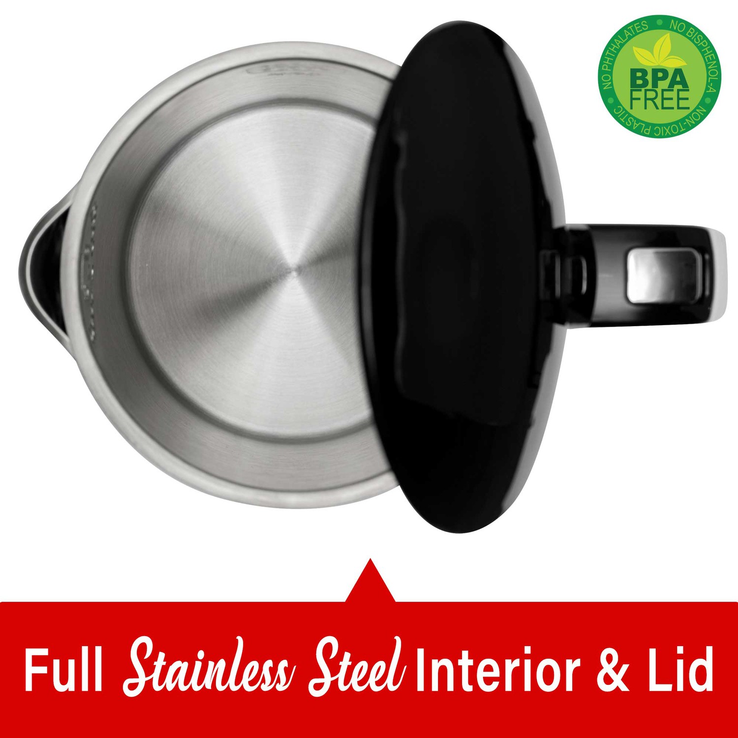 1100W 1.7L Cordless Cool-Touch Digital Electric Kettle Stainless Steel Interior