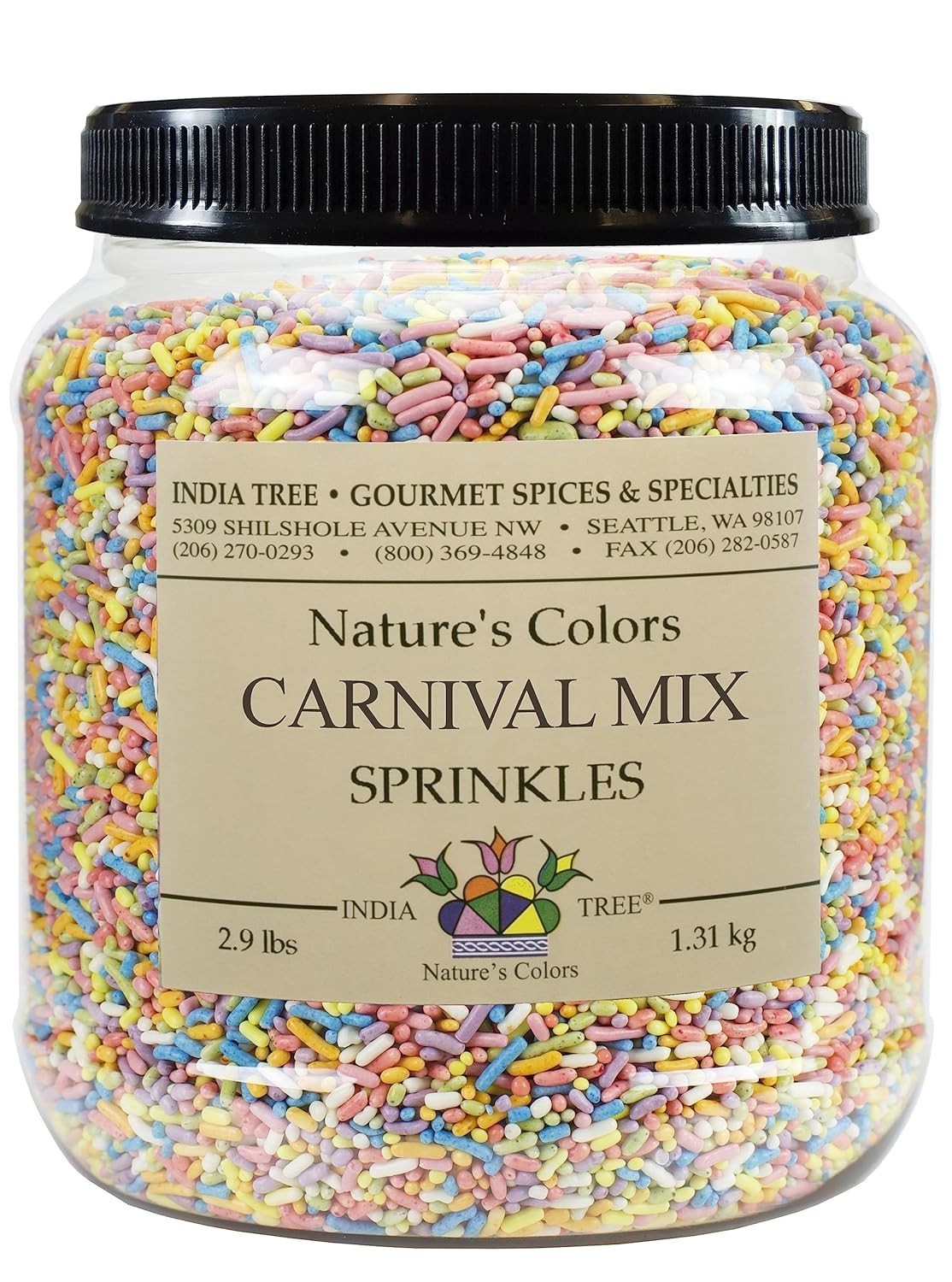 Pastel Rainbow Sprinkles, 2.9lb Canister, Dye-Free, Plant-Based, Allergen-Fre…
