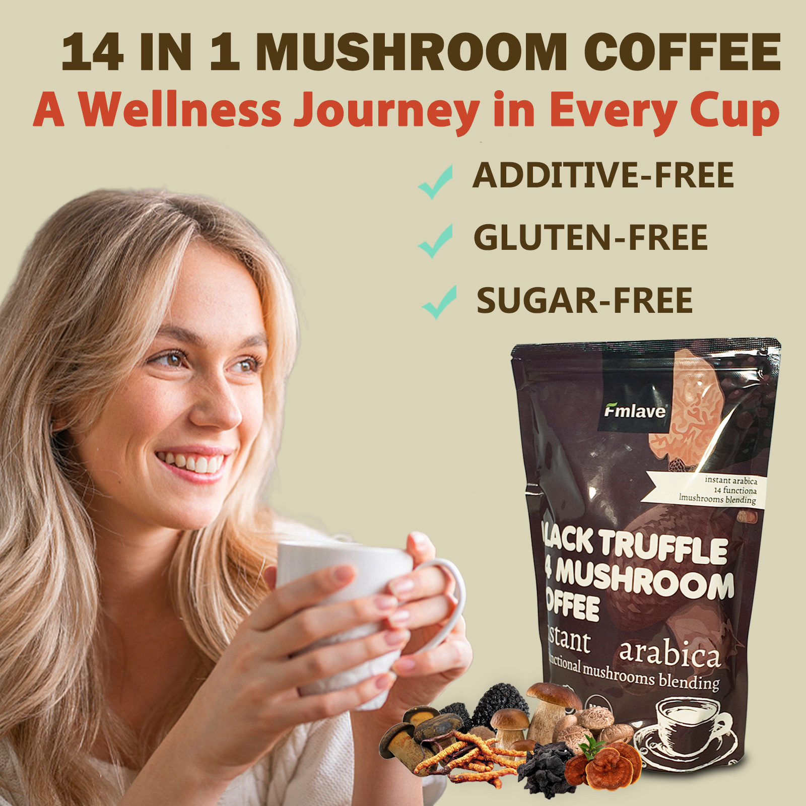 Organic Instant Mushroom Coffee, 14 oz (396 g), 14 – Adaptogenic Mushroom Blend
