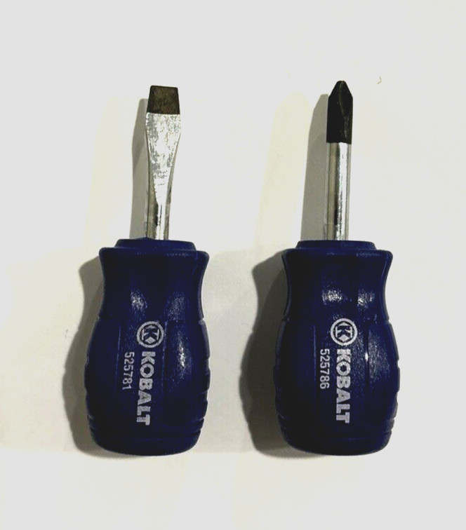 Kobalt Stubby 1.5″ Screwdriver set Magnetic Tip, Flat head 1/4″ , Phillips #2
