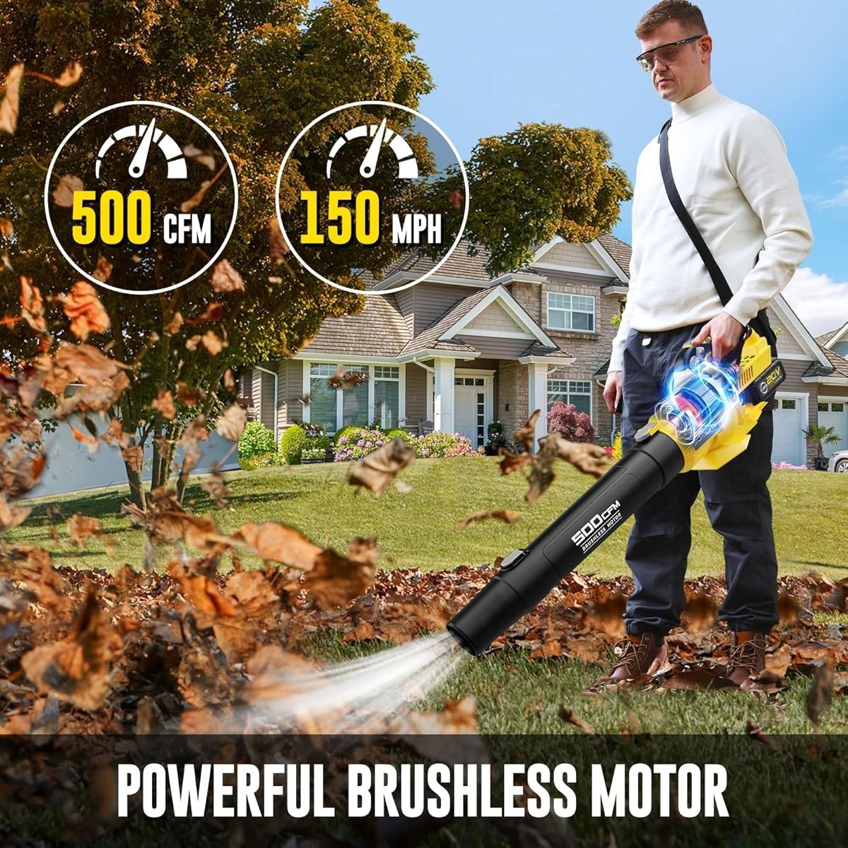SOMOREI Cordless Leaf Blower – 500 CFM Brushless Electric Blower with 2 Packs 4.