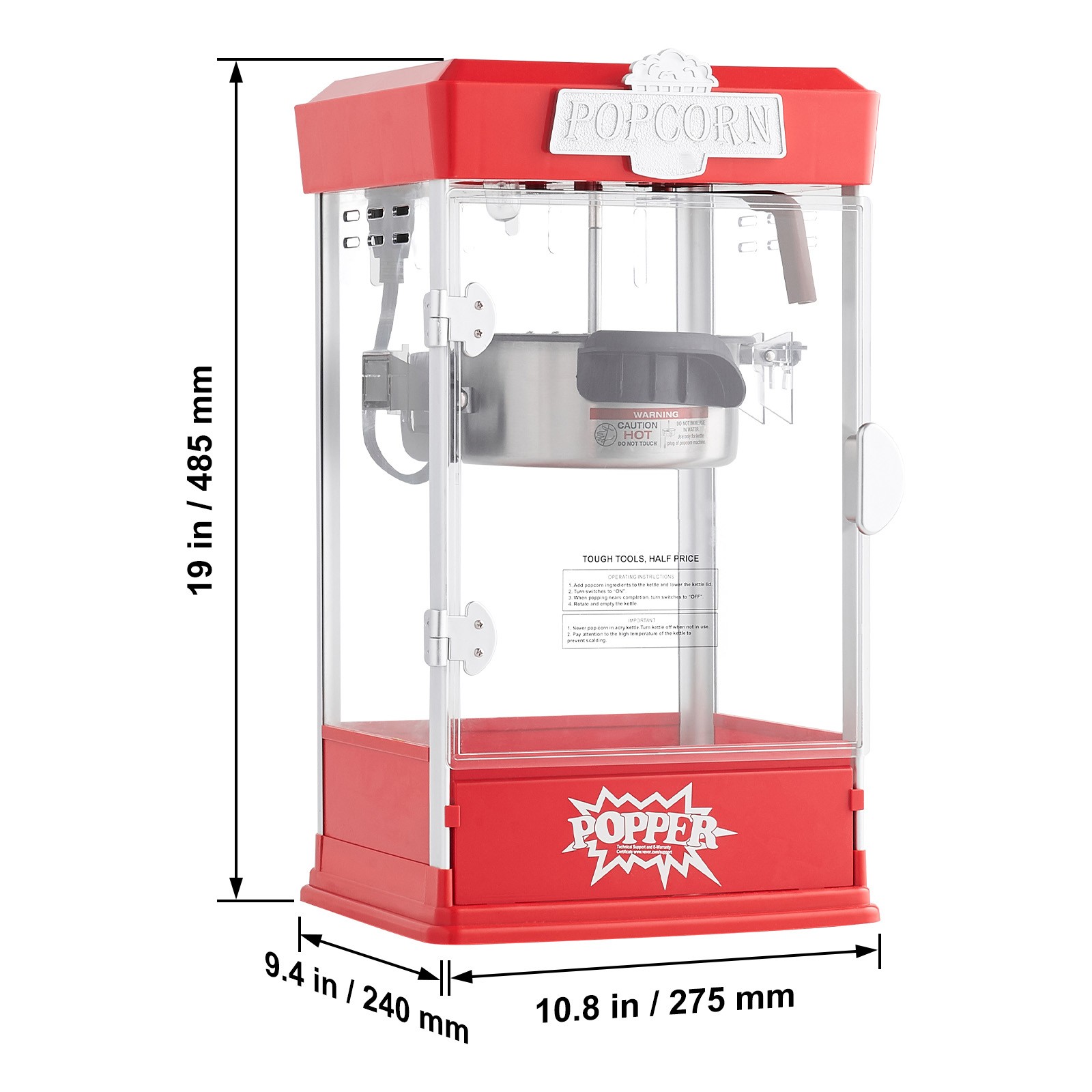 Popcorn Popper Machine Tabletop Popcorn Maker 480W 4 Oz Red