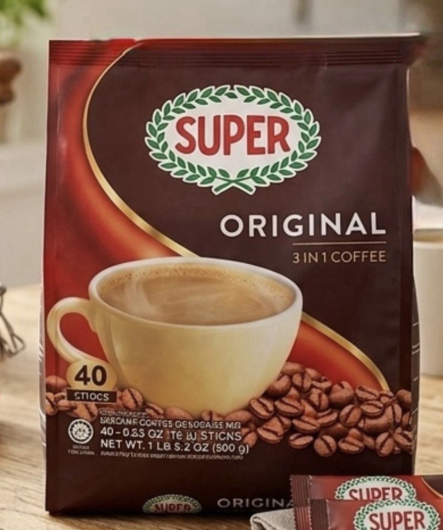 SUPER Original 3 in 1 Instant Coffee Beverage Mix 40 Sticks (21.16 oz) Malaysia