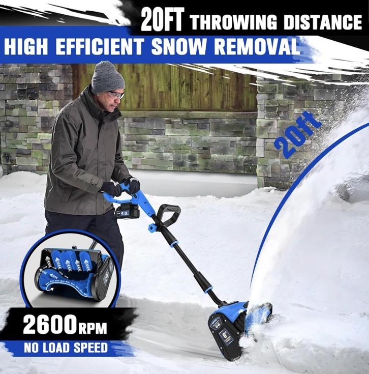 40V Cordless Snow Shovel, 13 Inch, 4.0Ah Electric Snow Blower, Blue