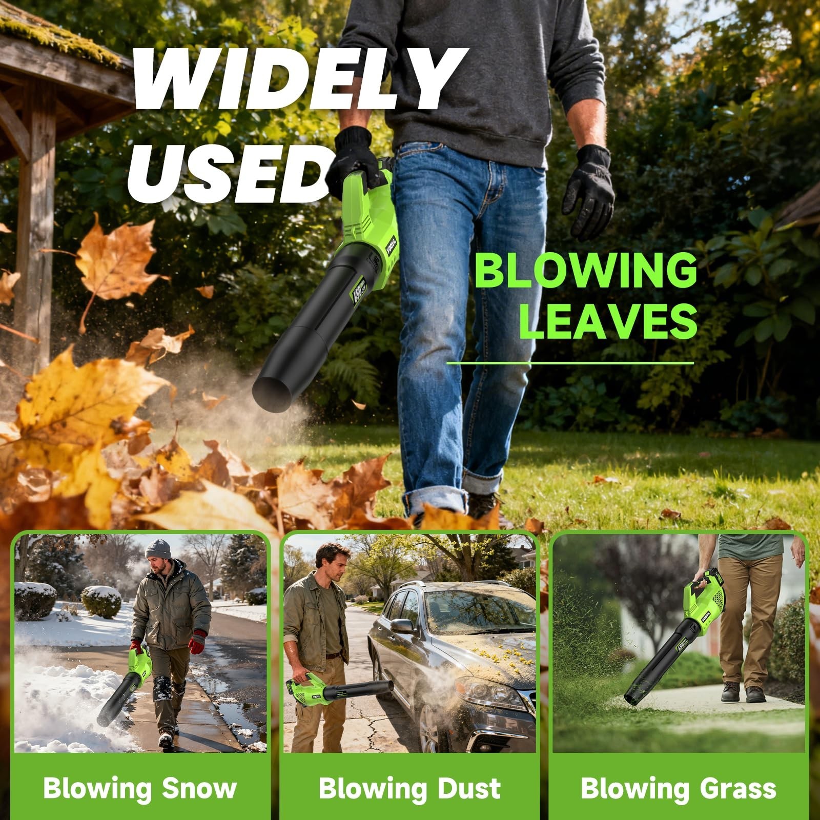YOOVL LB-8184 Cordless Leaf Blower 650CFM 2×5.2Ah Batteries 3 Speed Modes