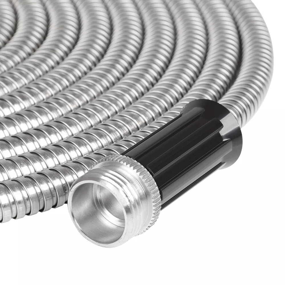 Stainless Steel Metal Garden Water Hose Pipe 25 50 75 100FT Flexible Lightweight