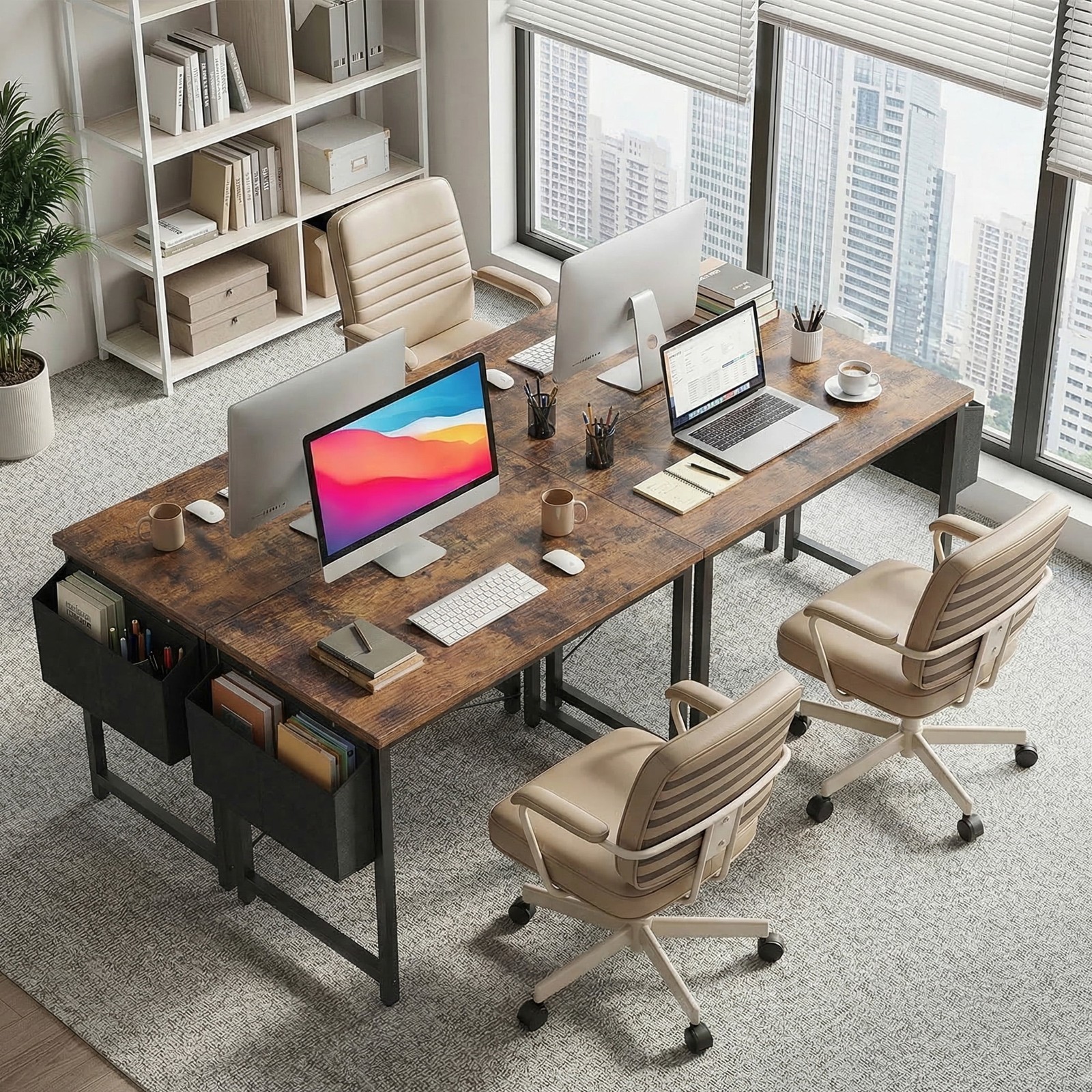 31-55 Inch Modern Computer Desk w/Storage Bag&Hook,Home Office Study Write Table