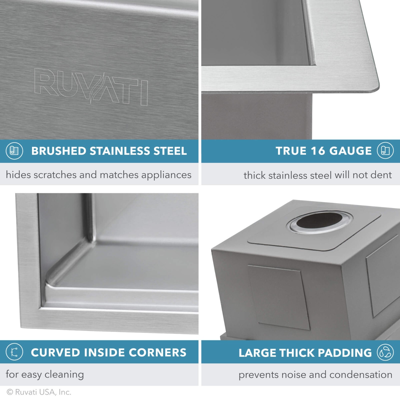 Ruvati 33″ Workstation Ledge Rounded Corners Undermount Sink – RVH8303