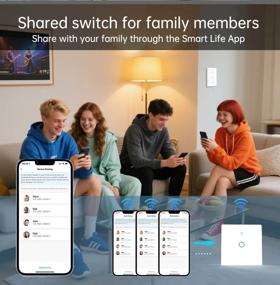 1/2/3/4 Gang WiFi Smart Wall Touch Light Switch Glass Panel For Alexa/Google APP